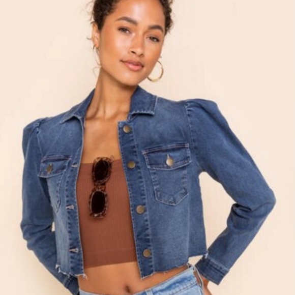 Francesca's Collections Jackets & Coats Puff Sleeve Cropped Denim